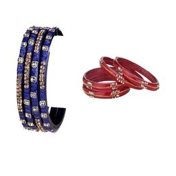 Somil Combo Glass Bangles For Women | Traditional Bangles Set | Daily, Festive & Party, Combo Of 2 Set, Blue, Red-image-65