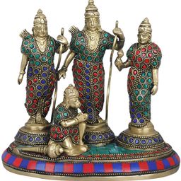 Exotic India Gold-Toned & Blue Rama Durbar Religious Idol Showpiece-image-29