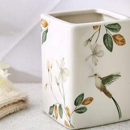 Home Centre White & Green Floral Printed Ceramic Toothbrush Holder-image-39