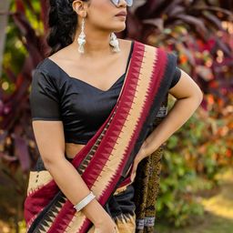 KALINI Ethnic Motifs Silk Blend Block Print Saree-picture-11