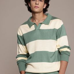 The Roadster Lifestyle Co. Spread Collar Acrylic Striped Pullover-picture-29