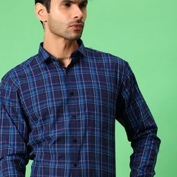 V-Mart Checked Spread Collar Cotton Shirt-image-78