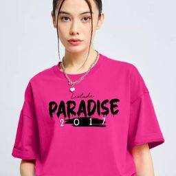 Leotude Typography Printed Round Neck Oversized T-shirt-image-3