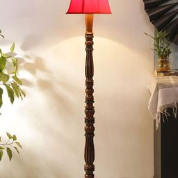 Devansh Brown & Red Wooden Floor Lamp With Shade-0