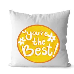 Loops n knots White & Yellow "You're the Best!" Cheerful Printed Pre-Filled Cushion-picture-39