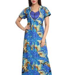 LIFE-TALE Women Blue Satin Nightdress-image-98