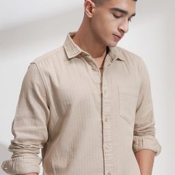 HIGHLANDER Men Comfort Relaxed Fit Textured Spread Collar Cotton Casual Shirt-image-55