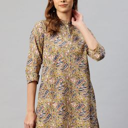 One Femme Kalamkari Printed Mandarin Collar Ethnic Tunic-47