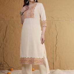Anouk Women Ethnic Motifs Embroidered Regular Thread Work Kurta with Trousers-picture-12