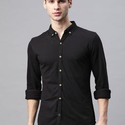 ManQ CASUAL Men Black Slim Fit Solid Cotton Casual Shirt-image-50
