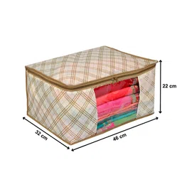 Kuber Industries Set Of 9 Cream Coloured & Brown Metallic Check Printed Saree Organisers image 4