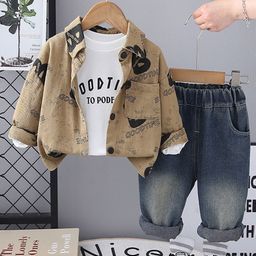 INCLUD Boys Typography Printed Round Neck T-shirt With Shirt & Denim Trousers-picture-17