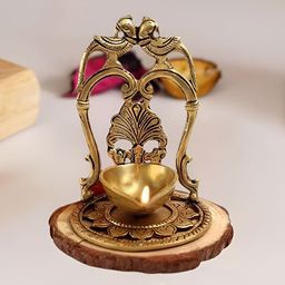 The Spiritual Living 2 Pieces Yellow Textured Peacock Diya With Base-image-46