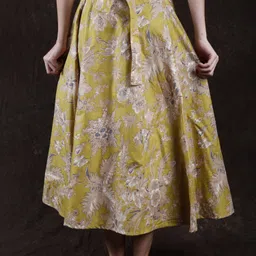 Exotic India Floral Printed Pure Cotton Wrap Maxi Skirt-image-59
