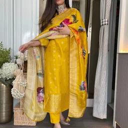 Moda Rapido Floral Embroidered Straight Thread Work Kurta With Trousers & Dupatta-image-13