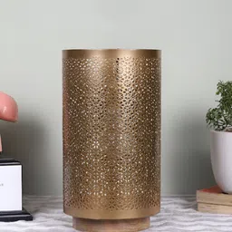Devansh Gold-Toned Textured Metal Traditional Cylindrical Shaped Table Lamp-picture-22
