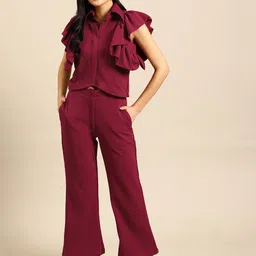 WoowZerz Women Solid Ruffles Top with Palazzos-image-41