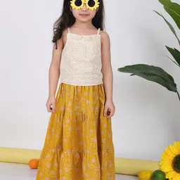 Sangria Printed Pure Cotton Top With Skirt-image-95