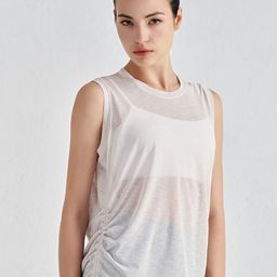LULU & SKY Women Sleeveless Ruched Semi Sheer Activewear Tank Top With Tie-Ups Details-image-67