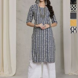7Threads Selection Of 6 Ethnic Motifs Printed Round Neck Straight Kurta-image-66