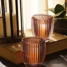 Pure Home and Living Maroon 2 Pieces Ribbed Glass Large Candle Holders-image-36