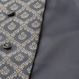 MANQ Men Charcoal Grey & Gold Ethnic Motifs Jaquard Woven Design Nehru jacket image 5