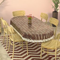 Kuber Industries Cream-Coloured & Brown Ethnic Motifs Waterproof 6-Seater Table Cover-59