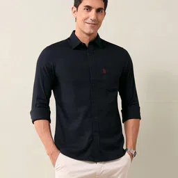U.S. Polo Assn. Men Spread Collar Solid Cotton Casual Shirt-picture-41