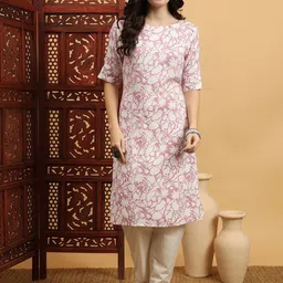 Anouk Rustic Pink Floral Printed Round Neck Straight Kurta-86
