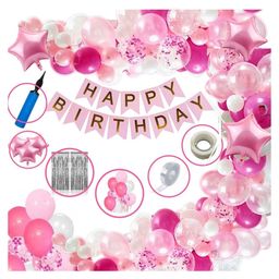 Bubble Trouble Pink Happy Birthday Balloon Foil Decoration Kit Combo Pink Theme - Pack of 99-image-68