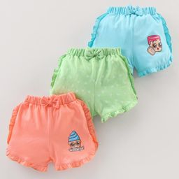 Teddy Sinker Above Knee Length Shorts Cup Cake Print Pack of 3 - Red Green & Blue-image-16