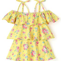 Babyhug Off Shoulder Sleeves Swimsuit Frock Floral Print - Yellow-picture-22