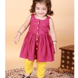 Vastramay Handloom Cotton Sleeveless Striped  Kurta & Pant - Purple & Yellow-image-88