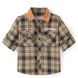 Babyhug 100% Cotton Knit Full Sleeve Shirt With Front Pockets Checkered - Blue & Green-image-19