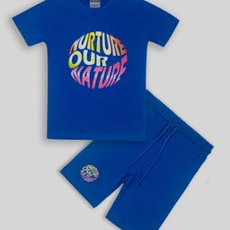 Unicorns Half Sleeves Nurture Our Nature Text Printed Tee With Coordinating Night Suit - Blue-image-91