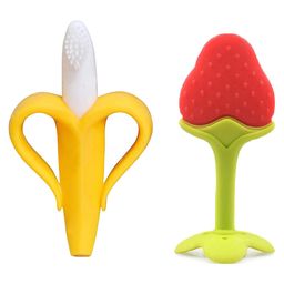 Enorme Silicone Banana Shaped Toothbrush Teether and Strawberry Shaped Teething Teether for Babies-7