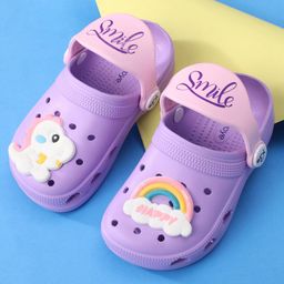 Babyoye Slip On Clogs with Dino Applique & Back Strap - Purple-image-15
