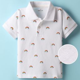 Mark & Mia Half Sleeves Polo T-Shirt Rainbow Print - White-image-43