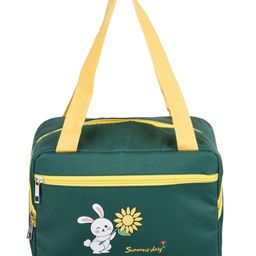 Kuber Industries Lunch Bag  Thermal Insulated Lunch Bag  Lunch Bag for Office  Lunch Bag for Camping with Front Pocket  Waterproof Tiffin Cover with Handle  Summer Rabbit  Green-88