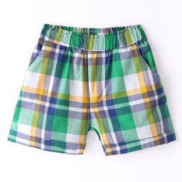 Ollypop Cotton Woven Knee Length Checkered Shorts - Dark Golden & Light Green-picture-4