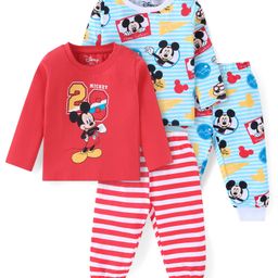 Babyhug Disney Single Jersey Knit Full Sleeves Night Suits with Mickey Mouse Graphics Pack of 2 - Red & White-picture-33