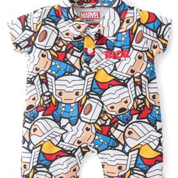 Babyhug Single Jersey Knit Half Sleeves Collared Romper with Avengers Print - Multicolour-image-27