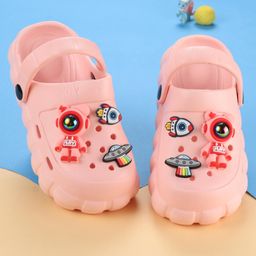 Oh! Pair Slip On Clogs With Back Strap Closure  & Appliques - Pink-picture-14