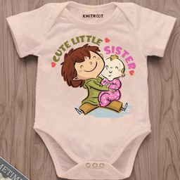 KNITROOT Raksha Bandhan Theme Half Sleeves Cute Little Sister Text Printed Onesie - Peach-image-4