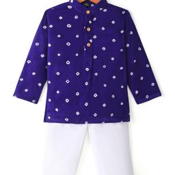JAV Creations Full Sleeves Bandhani Printed Kurta With  Pyjama - Royal Blue-image-93
