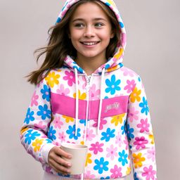 Pine Kids Cotton Knit Full Sleeves Hooded Sweat Jacket With Floral & Text Print - White-picture-30