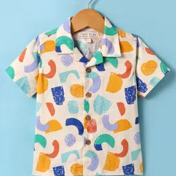 JASH KIDS Cotton Knit Half Sleeves Printed Shirt - Cream-picture-45
