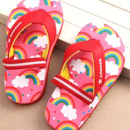 Cute Walk by Babyhug Rainbow Print Flip Flops With Back Strap - Pink-image-7