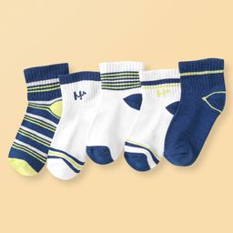 Honeyhap Premium Cotton Knit Bamboo Spandex Ankle Length Bio Finish Socks with Stripes Pack of 5 - Blue White & Lime-image-70