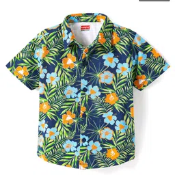 Babyhug Cotton Knit Half Sleeves Shirt with Floral Print - Navy Blue-picture-45